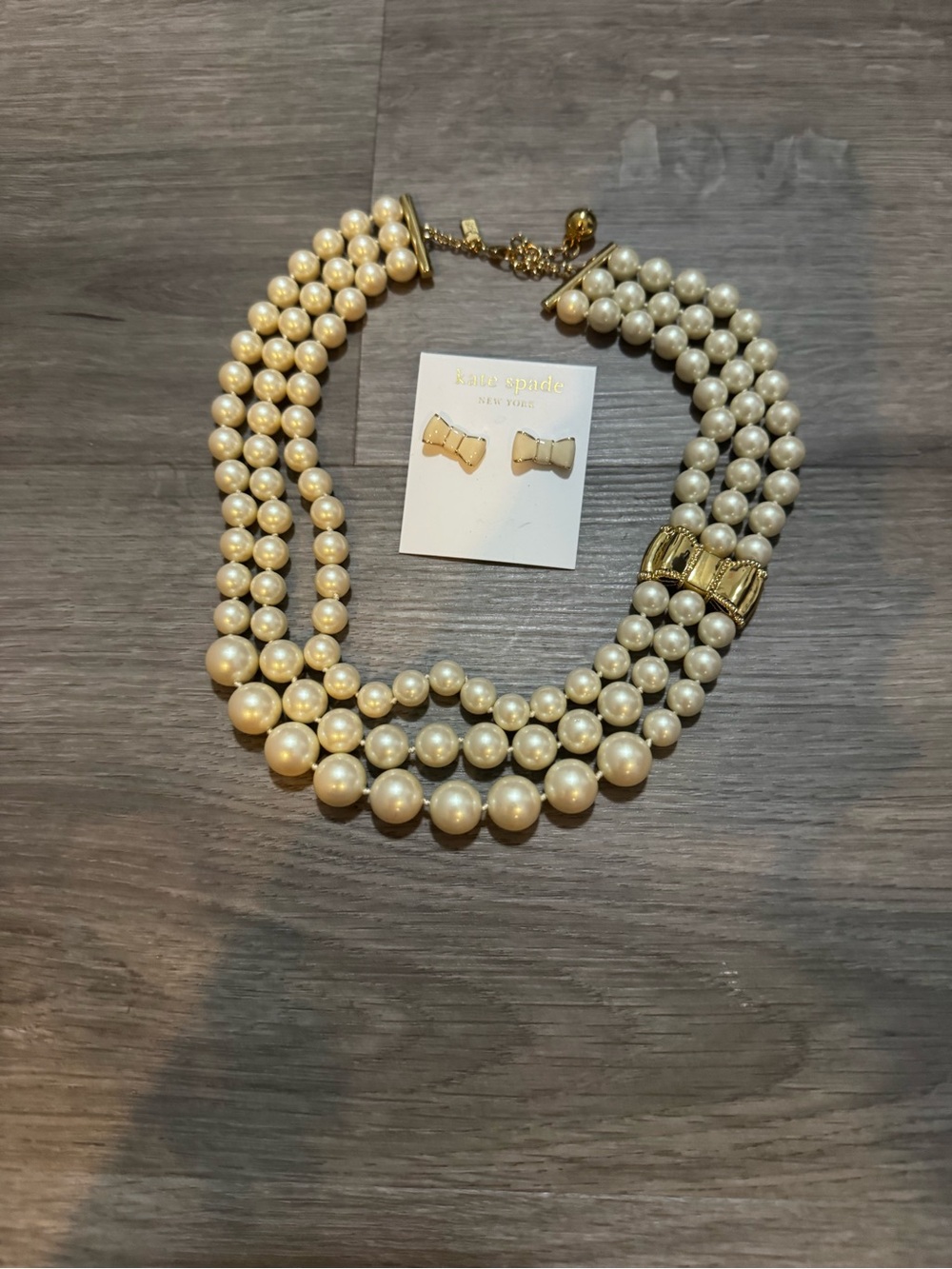 Kate Spade Cream Pearl Multi-Strand Necklace with Bow Earrings
